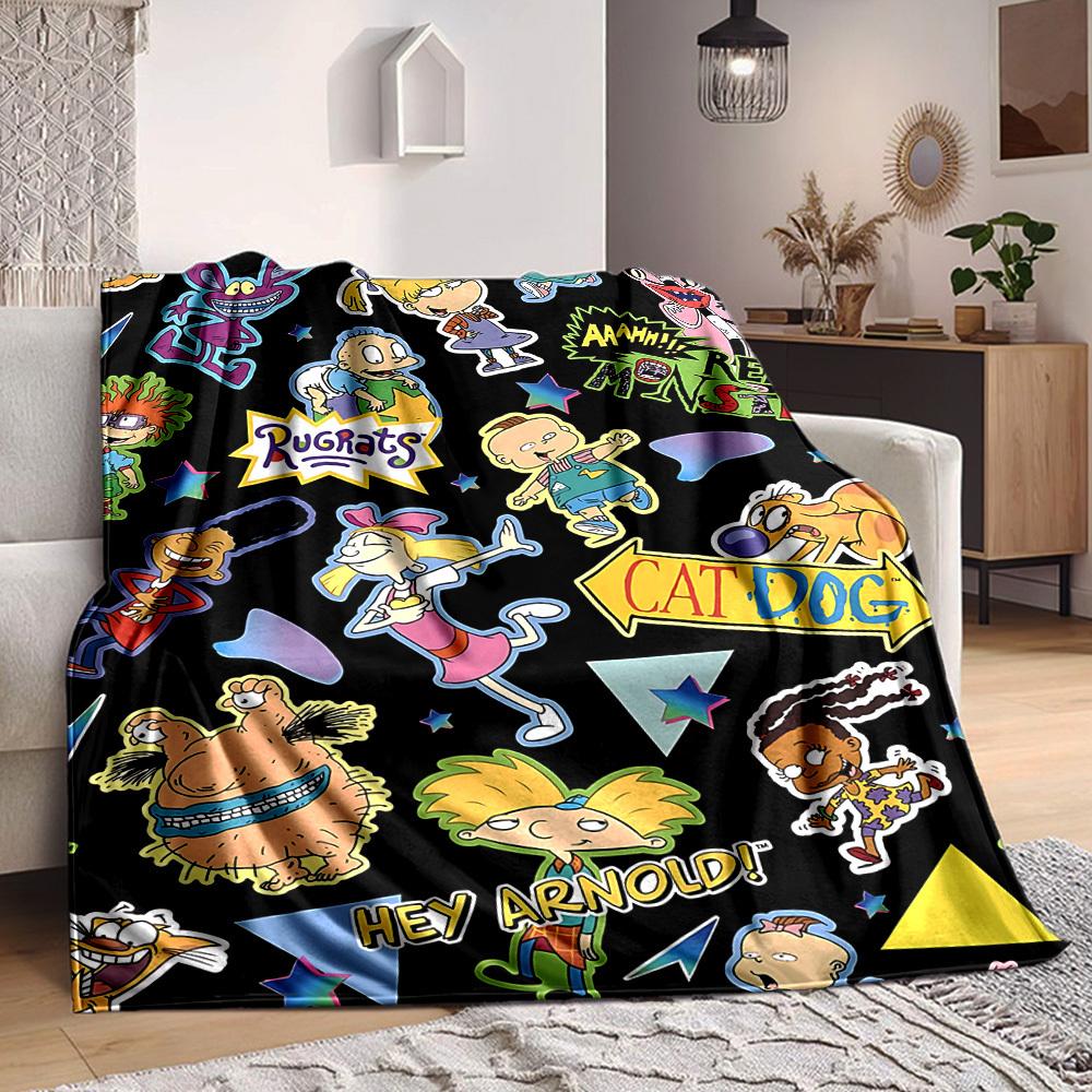 1pc Rugrats Flannel Throw Blanket - HD Printed Lightweight Soft Warm All-Season Blanket for Sofa, Bed,