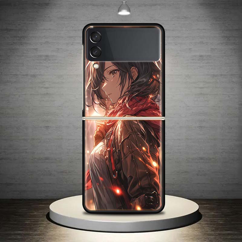 A-Attack on T-Titan Annie Mikasa For Samsung Galaxy Z Flip 7 6 5 4 3 5G Phone Case Black Cover ZFlip 7 6 5 4 3 Shockproof Bumper