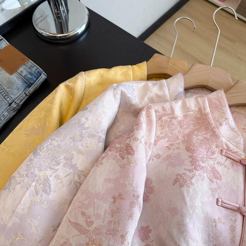 Silk Age-Reducing Frog Button Jacquard Top for Middle-Aged Women - Plus Size, Chinese Style, Spring/Autumn Outerwear