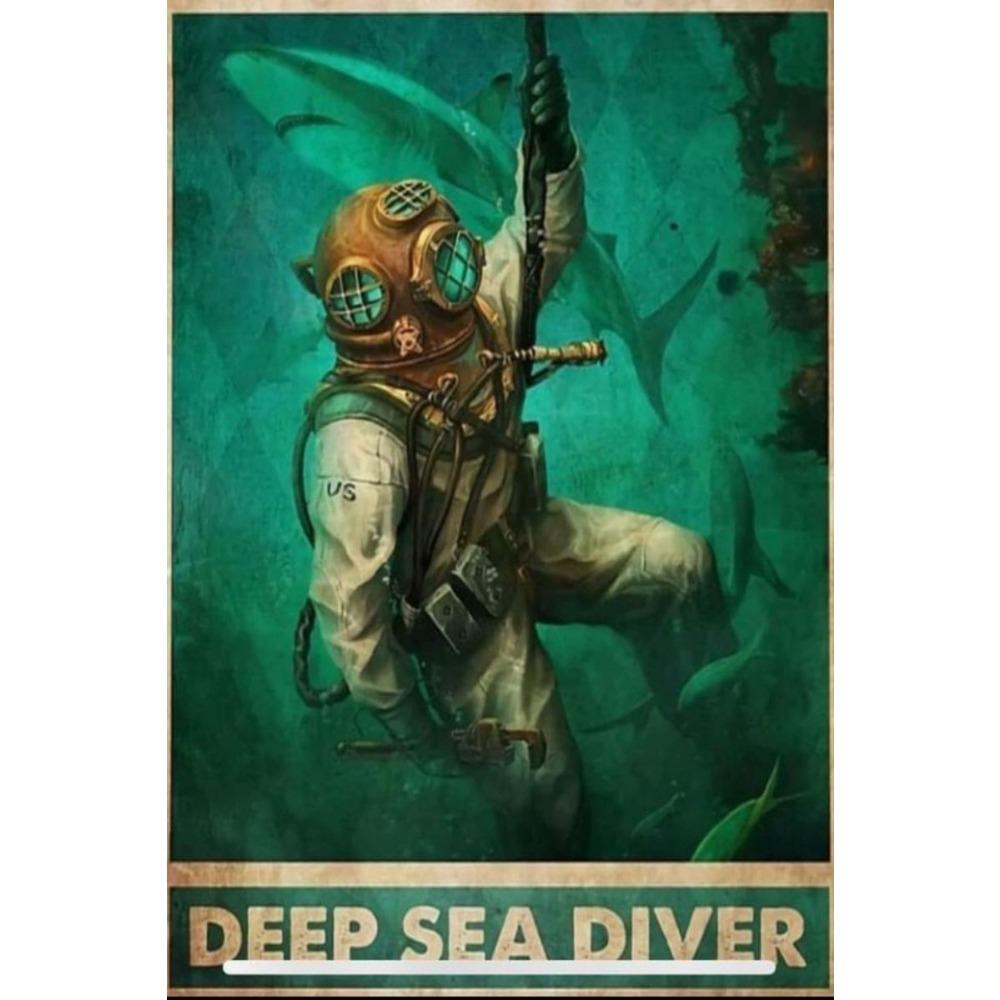 Vintage Tin Sign Diver Submarine Nautical Metal Poster Wall Art Decor For Home Bar Office