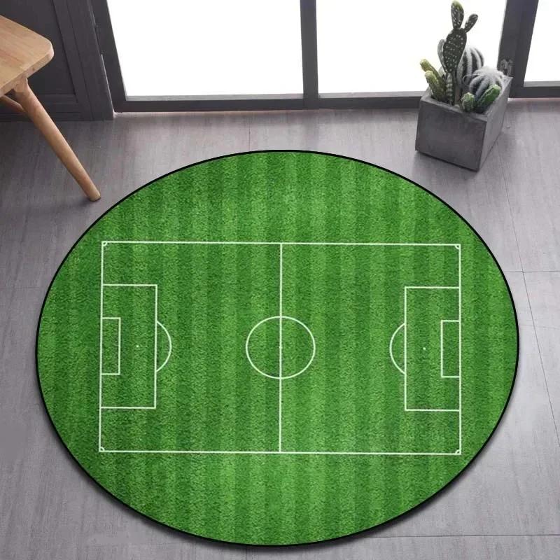 Soccer Round Rug Football Circle Carpet Non-slip Sports Theme Floor Mat for Bedroom Kitchen Living Room Bath Rugs Kids Teen Gift