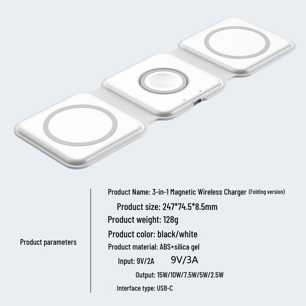 MagSafe 3-in-1 Wireless Charger: Magnetic Dock for Apple Watch, Earbuds & Phone