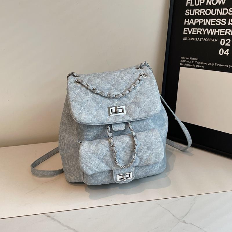 Early Autumn New Fashion Xiaoxiang Denim Embroidery Thread Strap Chain Bag Single Shoulder Double Shoulder Women's Bag