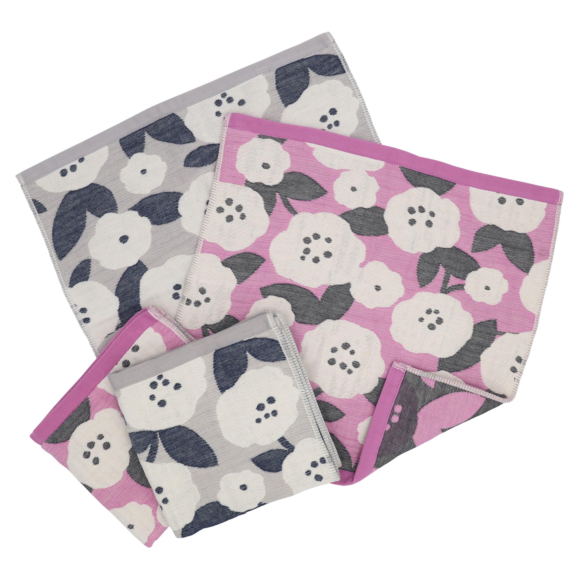 

hiorie Gauze Hand Set of Made in Cotton 2 Mauve and 2 Gray 6-Layer Towels, 4, Japan, Flower,
