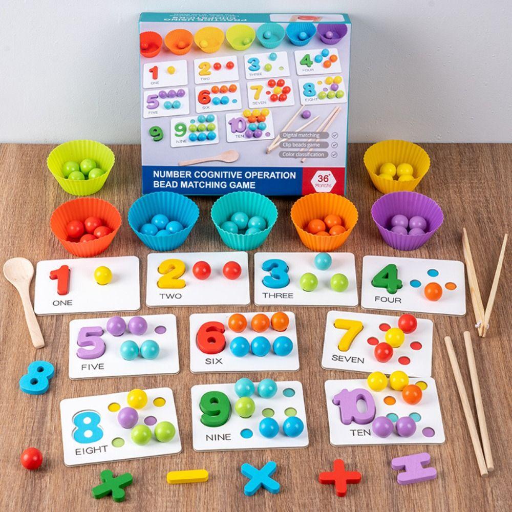 Wooden Digital Operation Clip Bead Matching Game Children Early Education Toy Fine Motor Training Kid Cognitive Pairing Puzzle