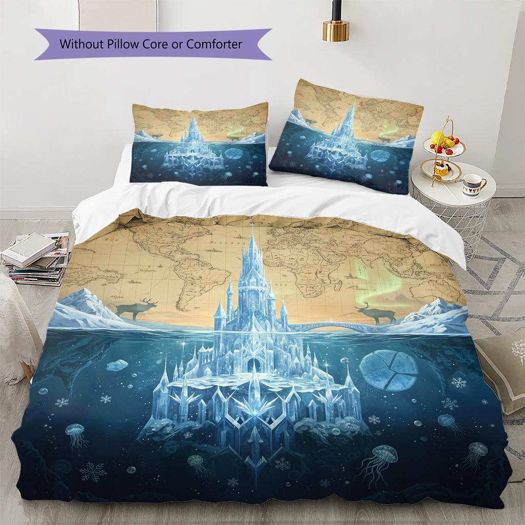 Ocean Fantasy Castle Pattern Bedding Quilt Set  Home Decoration  Gift (1 * Duvet Cover + 2 * Pillowcase  Without Core)