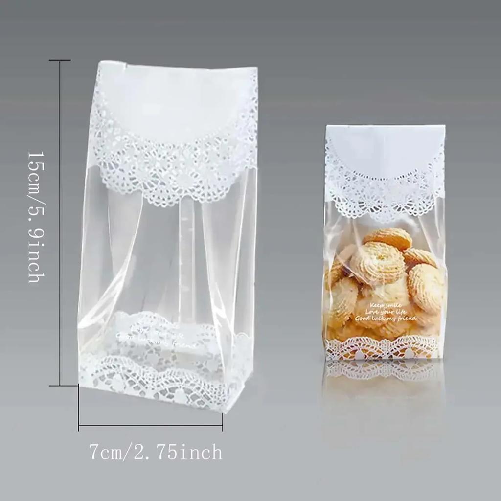 50/100pcs-White Snowflake Flower Nougat Cranberry Cookies Frosted Transparent Machine Sealed Bags Party Favors Cake Decorating