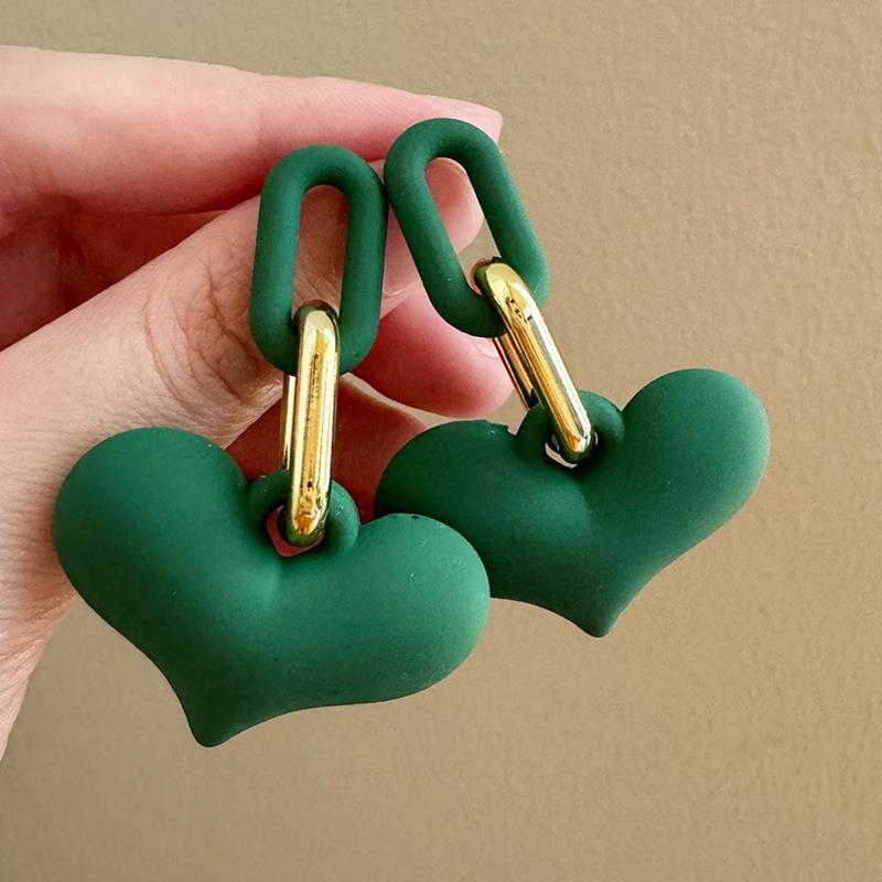 Fashion Personality Minimalist Daily Jewelry Unique Buckle Chain Heart Drop Earrings Premium Temperament Women Pierced Earrings