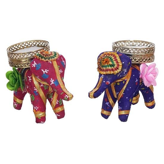Pink and Purple Elephant Decorative Tea Light Candle Holders (Set of 2)