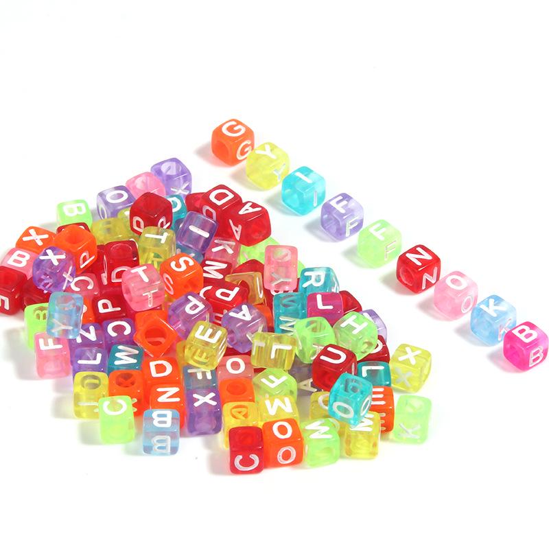 100 Pcs Acrylic Transparent Colored Square Alphabet Charms for DIY Bracelets