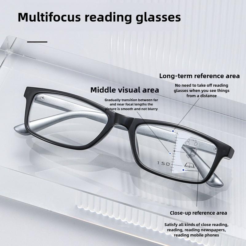 Mens Square Frame Progressive Multifocal Presbyopia Glasses Anti Blue Light Reading Glasses TO +4 0 Neutral Classic Fashion