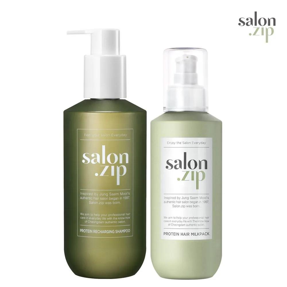 

Salon.Zip Protein Recharging Shampoo: 400ml, Milk Pack: 200ml 1) Protein Recharging Shampoo + Hair Milk Pack