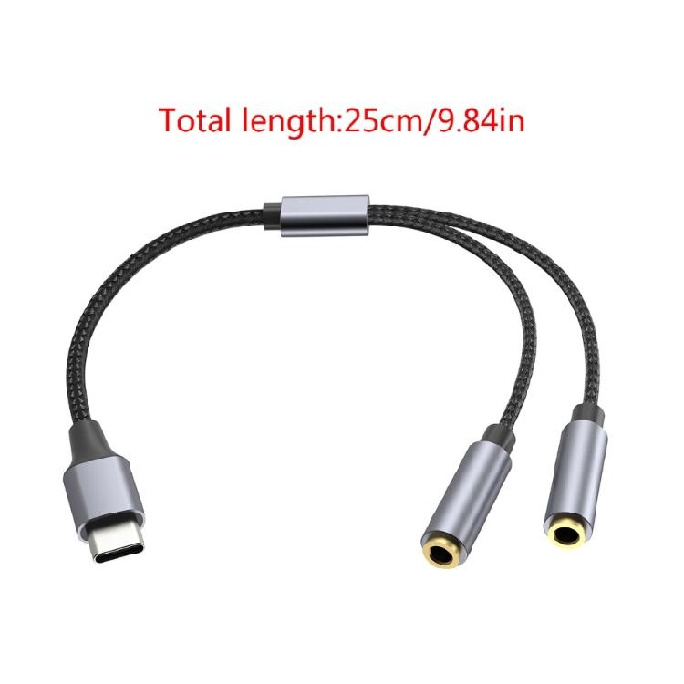TypeC to 3.5mm Headphones Mic Splitters Adapters for Double-Plug Gamings Headsets