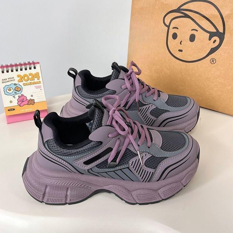 2025 winter new sports and leisure shoes versatile rubber mesh women's shoes low-top student dad shoes thick sole non-slip