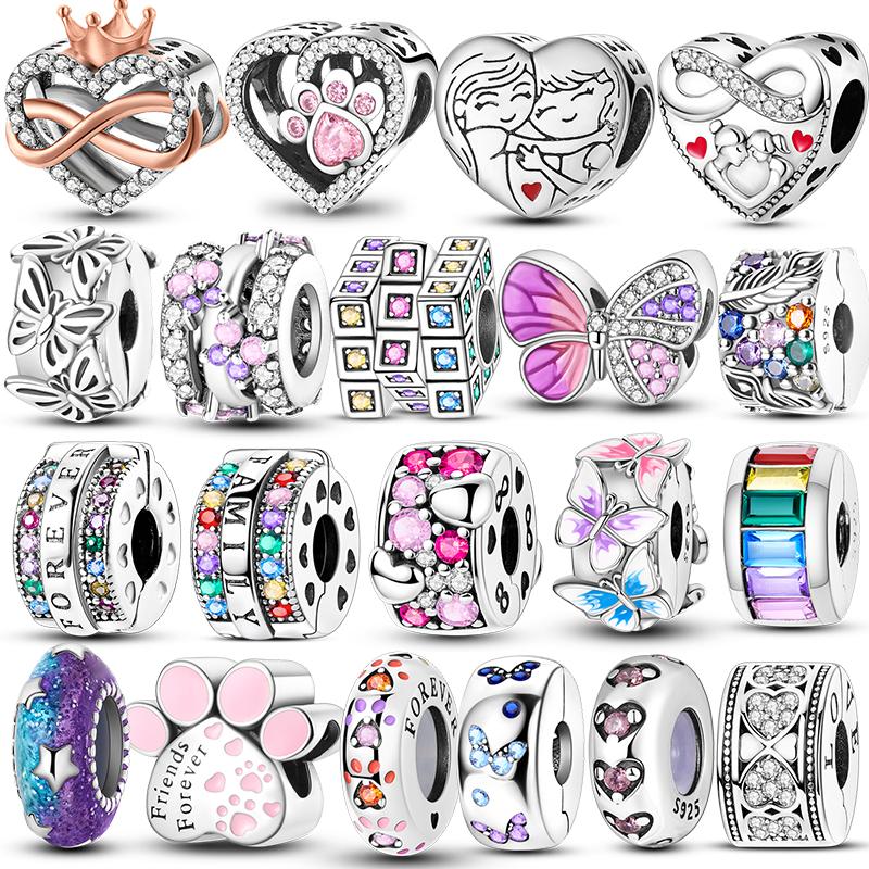 Charm Kupfer Charms Anhänger Rosa Zirkonia Pavé Runde Clipper Perlen Passend für Original Armband Halskette Charms Schmuck Geschenk