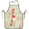 1pc of Adorable Cat Apron with Red Bow and Floral Pattern, Durable and Easy To Clean, Made of Polyester, Suitable for Kitchen Cooking, Gardening, Orch