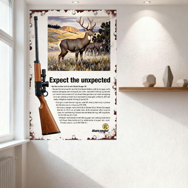 Vintage Savage Firearms Rifle Deer Hunting Metal Tin Sign Rustic Man Cave Wall Decor 179.25 Price Field Test New Mexico
