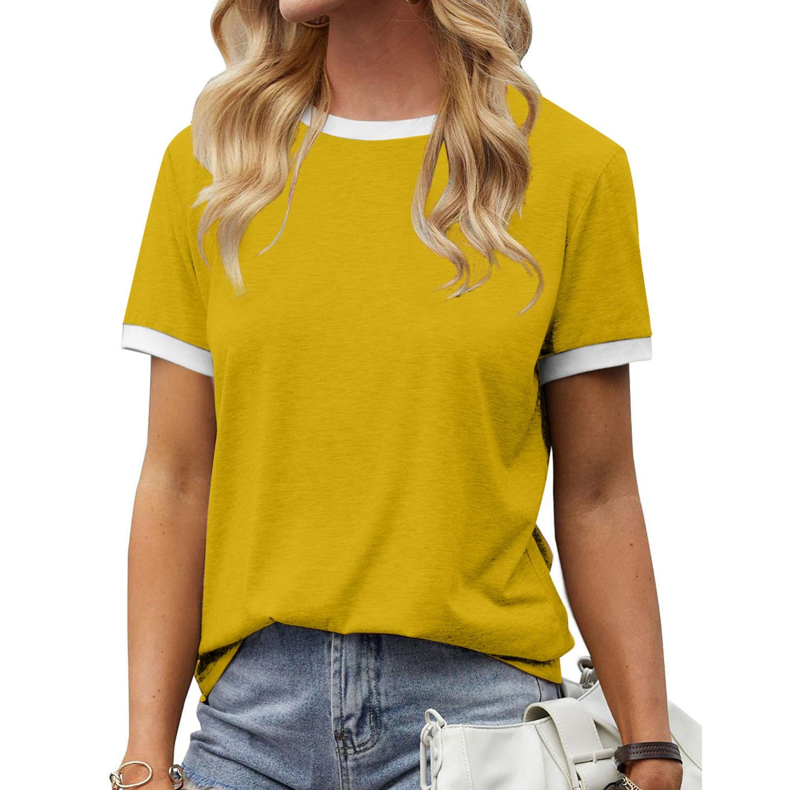 

Женская летняя повседневная рубашка с круглым вырезом, белая, контрастная, с коротким рукавом XXL