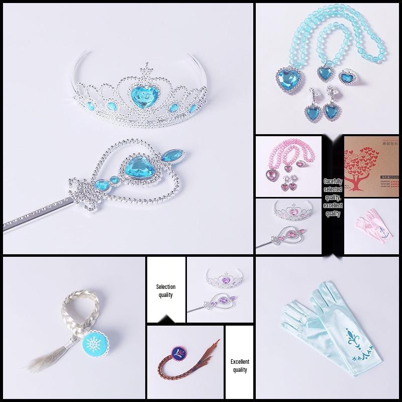 Elsa Princess Accessory Set: Crown, Wand, Gloves, Braids, Necklace, Bracelet, Earrings