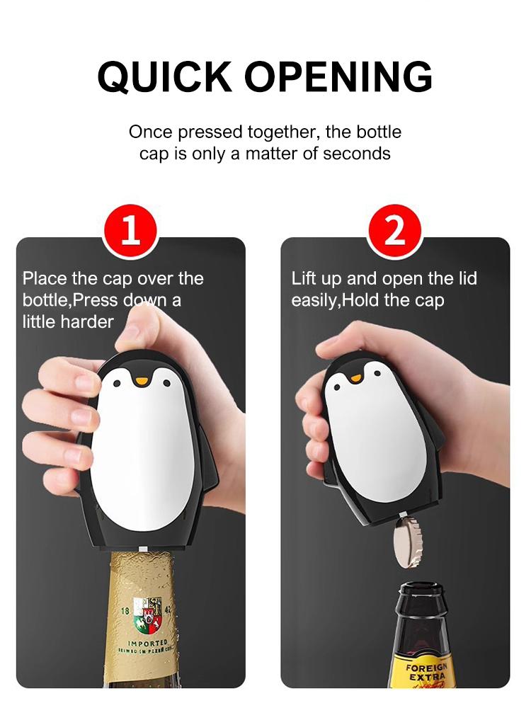 Penguin Bottle Opener Perfect Beer/Soda Cap Bottle Opener Magnetic Automatic Mini Bottle Opener for Bar,Kitchen,Counter,Camping