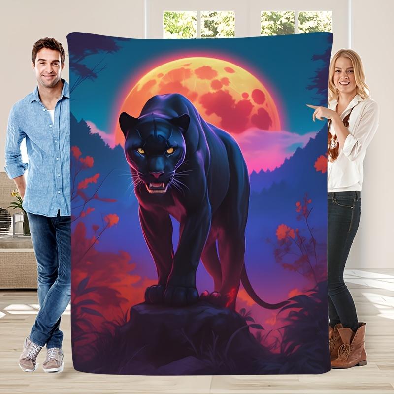 Sunset Mystery Black Panther Theme Flannel printed blanket suitable for all seasons suitable for living room office sofa travel