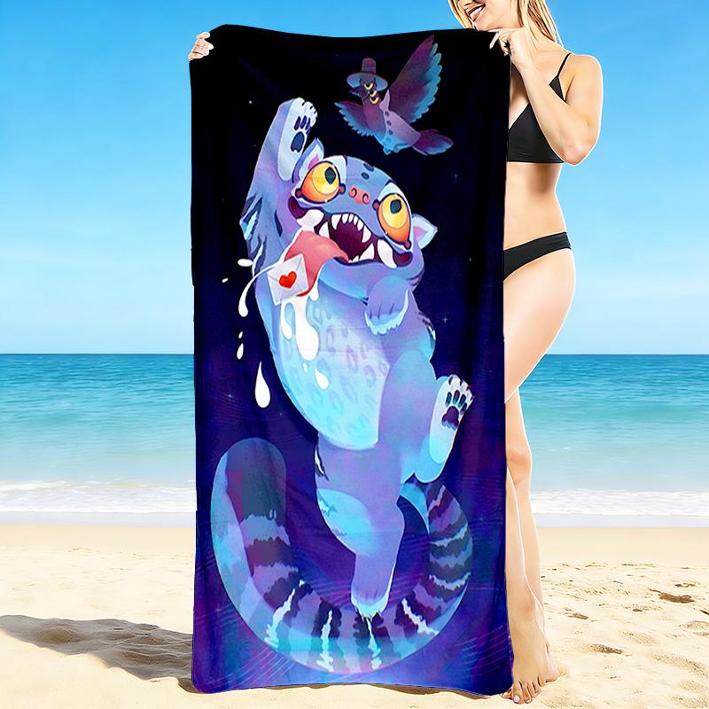 1Pc Space Cat Adventure Beach Towel, Quick Dry, Multi-Use for Beach Pool Gym Yoga Home Travel, Christmas, Halloween, Xmas Gift Em92916