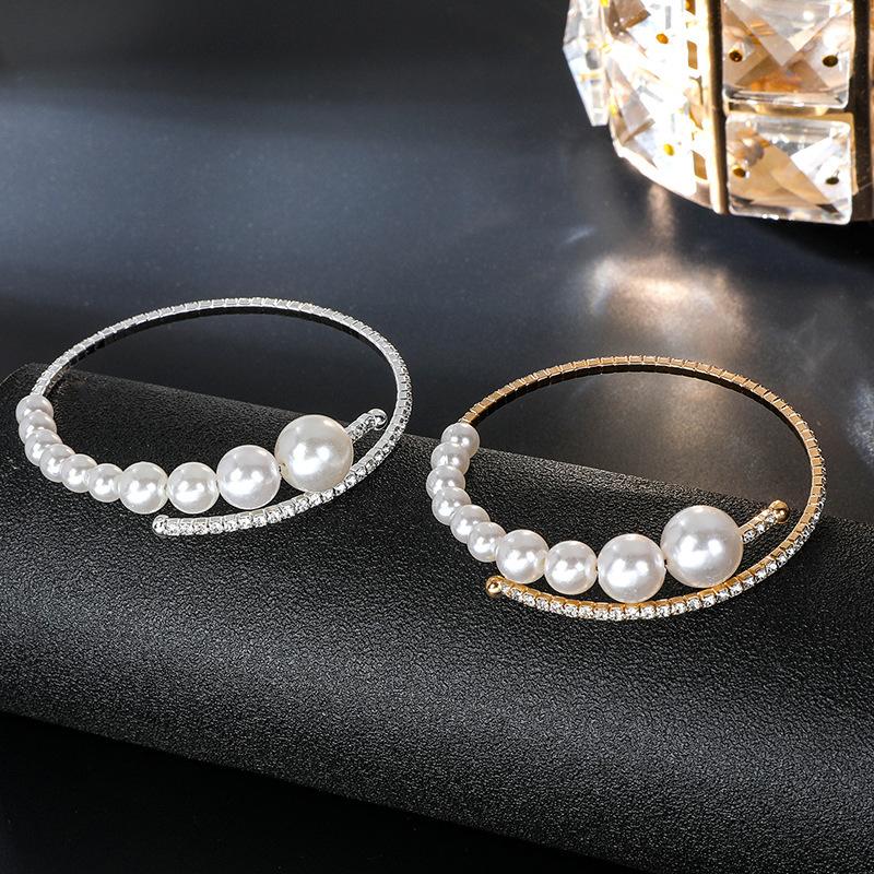 Pulsera de Moda con Pedrería y Perlas para Mujer de Aleación Ajustable Estilo Trendy para el Día a Día