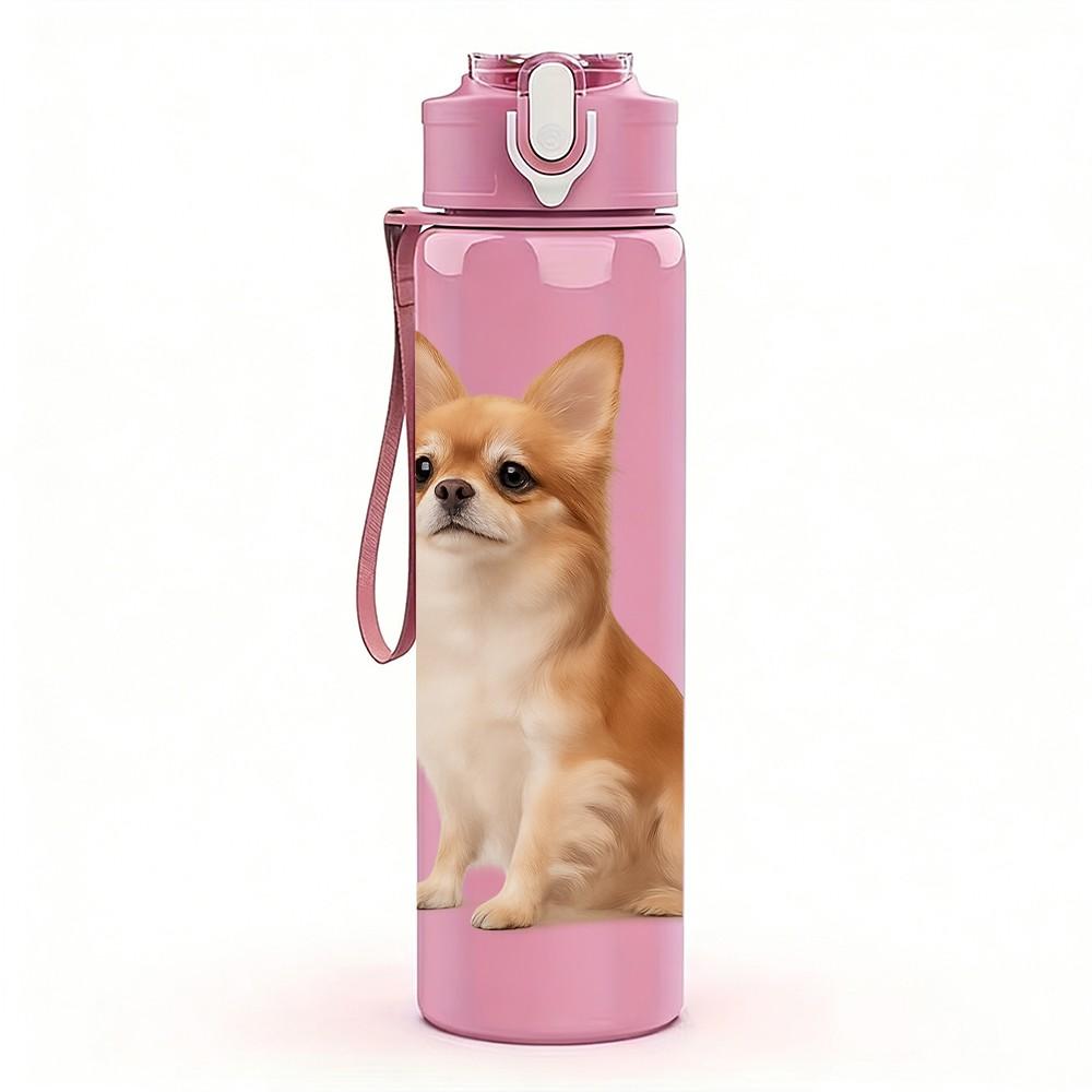 1PC Cute Chihuahua Sitting Print 750ml Color Plastic Sports Water Bottle Leakproof Flip Straw Lid Suitable for Sports Office Home Use