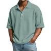 Versatile Men Waffle Knit Polo Shirts Short Sleeve Lapel Neck Solid Loose Casual Daily Male Tops
