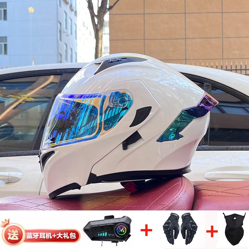 Full Face Motorcycle Helmet With Dual Visor Winter Warm Lining Bluetooth Slot Scooter Riders Men Women All Season
