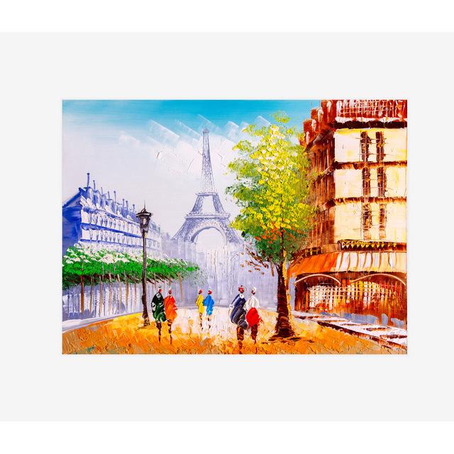 Krajina Barevné stromy Středomořské malé městečko Dekorativní obraz Plátno Malba Olejomalba Nástěnné obrazy pro umění v obývacím pokoji