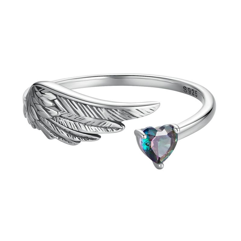 

BAMOER Genuine 925 Silver Wing & Heart Open Ring for Women Protection Finger Ring Fine Jewelry Birthday Gift SCR1070-E