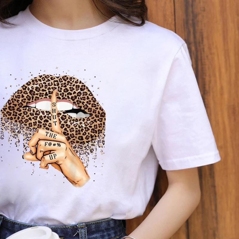 Letní Leopard Heartbeat Potisk s krátkým rukávem Oblečení Dámské tričko Harajuku Grafické Oblečení Dámské Top