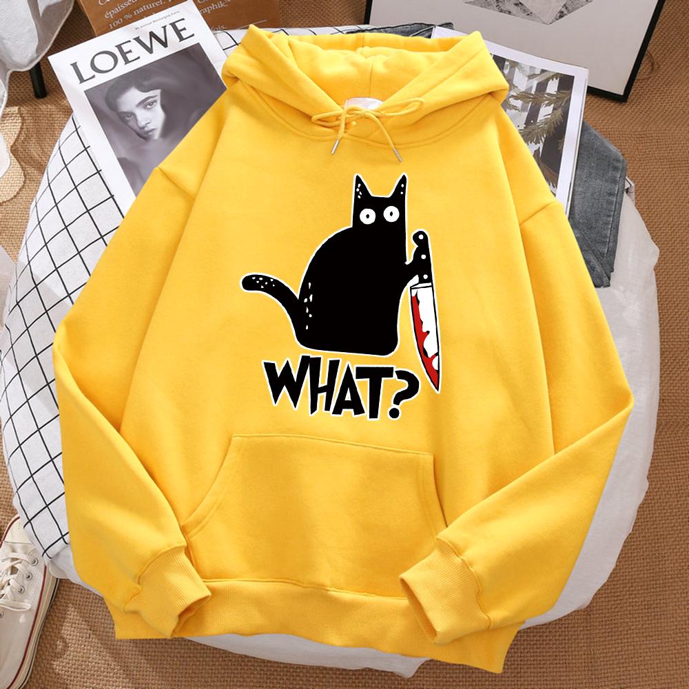 That Cute Little Black Cat Is Holding a High-quality Casual Hoodie with Knife Pattern Printed Men's Hoodie