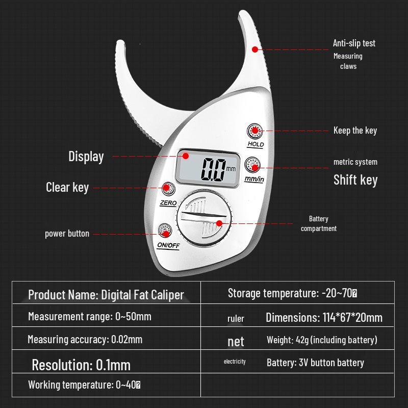 Digital Body Fat Caliper and Skinfold Measurement Tool