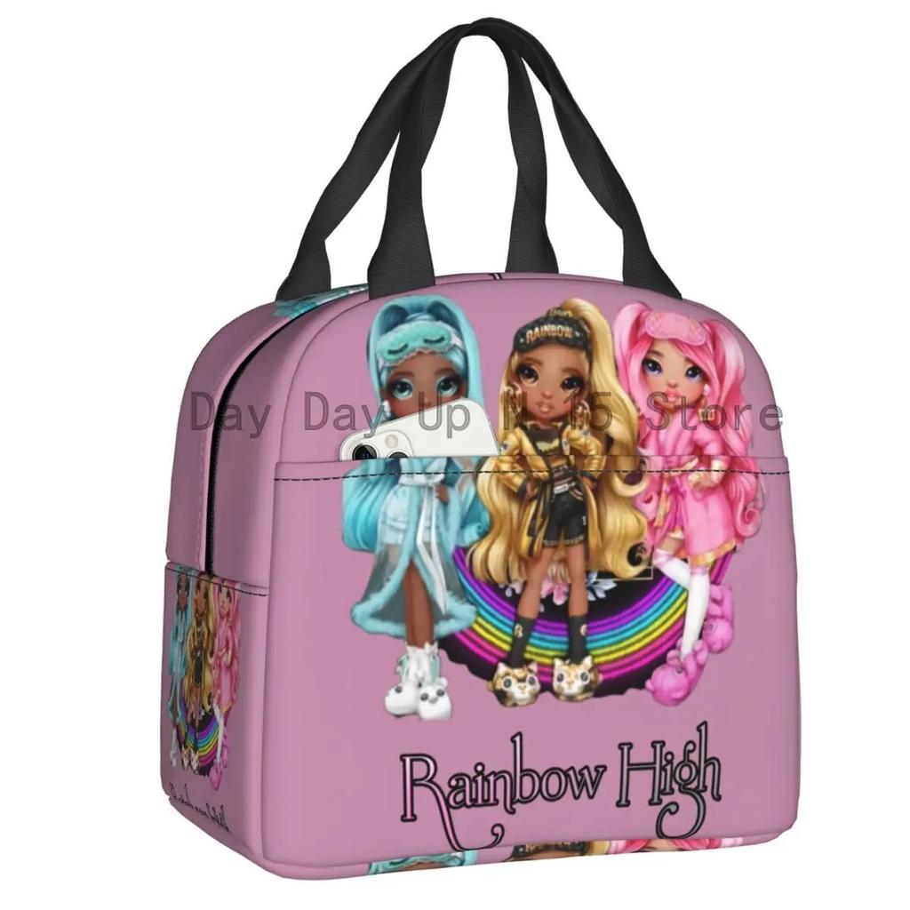 Rainbow High Insulated Lunch Bag for Outdoor Picnic Cartoon Anime Tv Portable Thermal Cooler Lunch Box Women Kids
