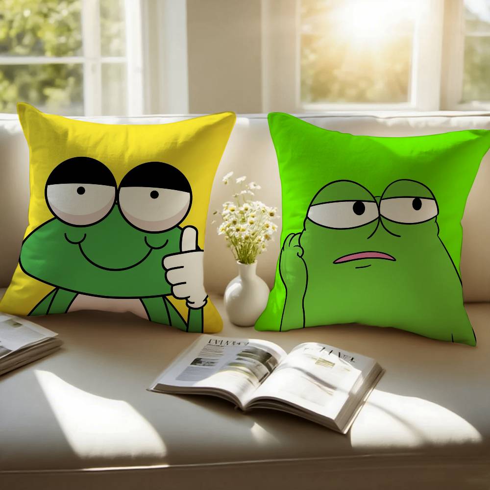 Anime frog Pillow Case Sofa and Living Room Decorative Cushion Covers Dust-proof and Mite-proof Invisible Zipper