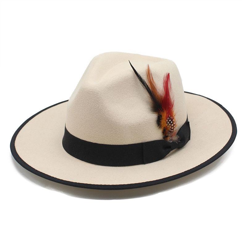 Wind Wool Monochrome Jazz Bump Top Hat Plain Weave Feather Big Brim Top Hat Color Matching Hat