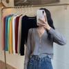 Cardigan a Maglia con Scollo a V Rosso da Donna - Manica Lunga Sottile, Top Corto per Primavera e Autunno (Collezione 2025)