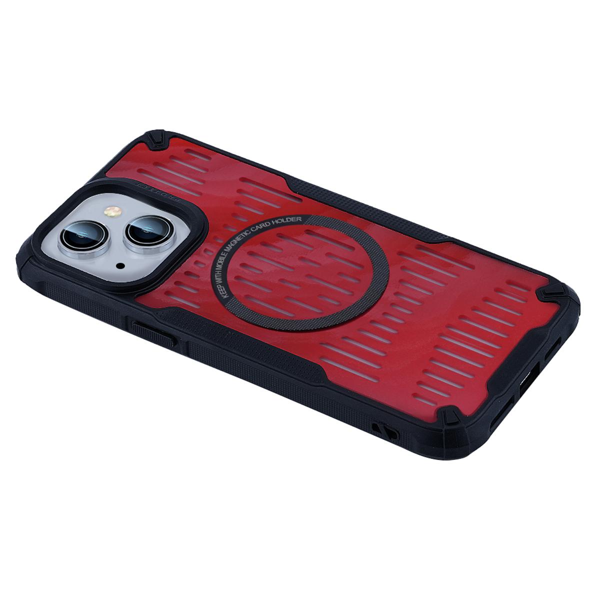 

For iPhone 14 Case Heat Dissipation Hollow Magnetic Anti-Drop TPU+PC Phone Cover Compatible with Magsafe Red