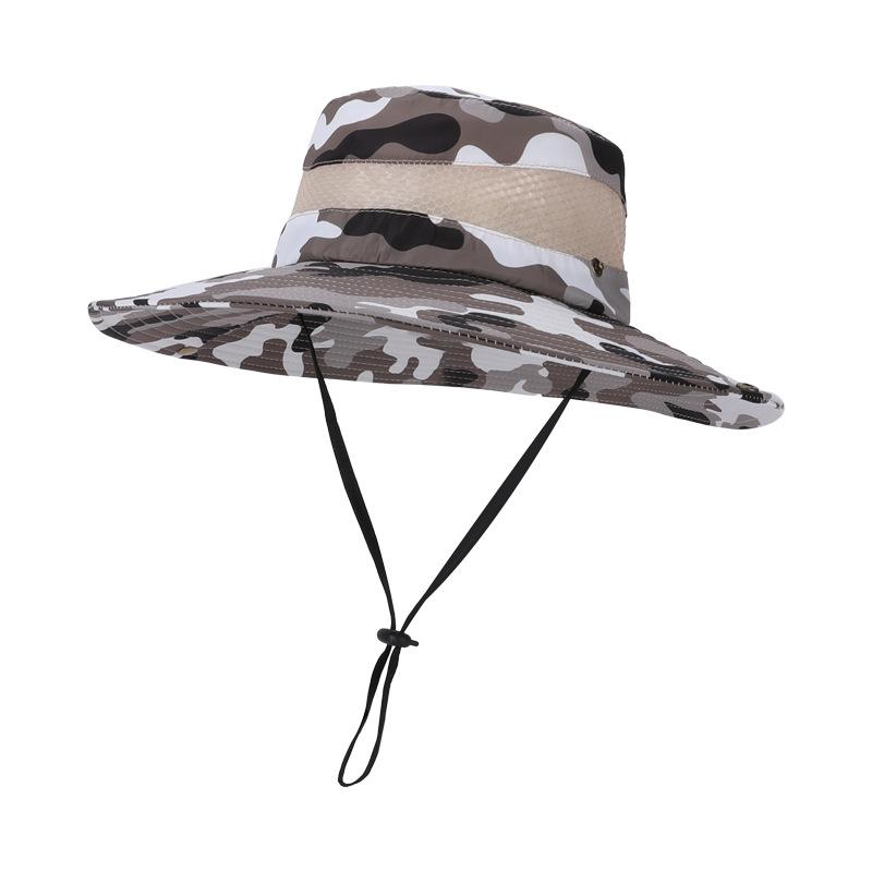 Summer mesh breathable bucket hat camouflage big brim visor hat men's outdoor mountaineering fishing sun protection Benny hat