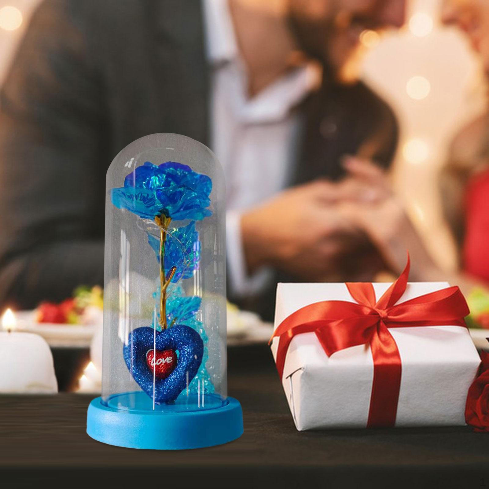 Forever Preserved Rose in Glass with Light for Wife Girlfriend Stylish Blue Rose