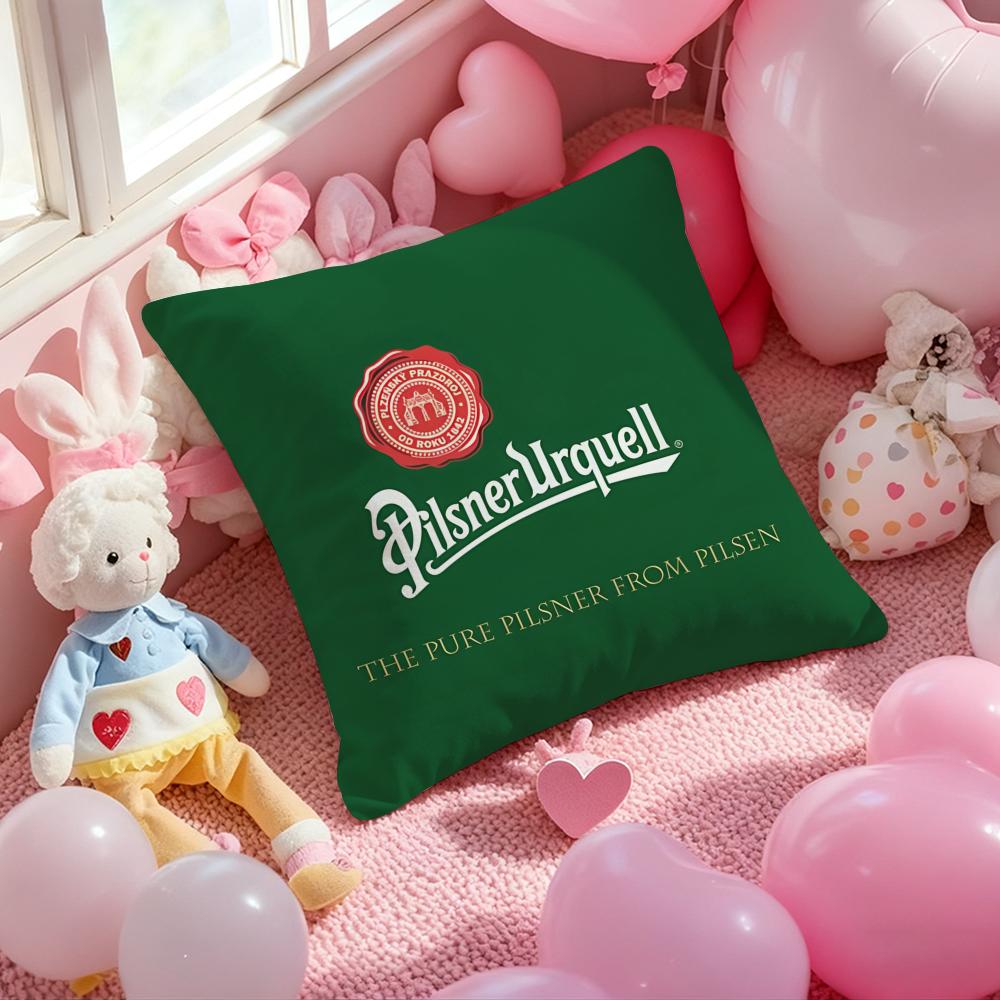 Beer P-Pilsner U-Urquell Cushion Cover Pattern Printed Pillowcase for Living Room Sofa Cushion Cover & Bedroom Decor