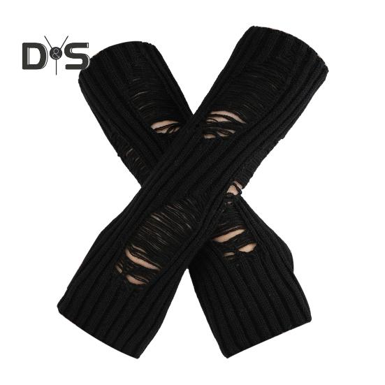 

1 пара перчаток осень-зима, рваные, без пальцев, трикотажные, высокоэластичные, нескользящие, нарукавники, однотонные, сохраняющие тепло, ветрозащитные, велосипедные нарукавники чёрный