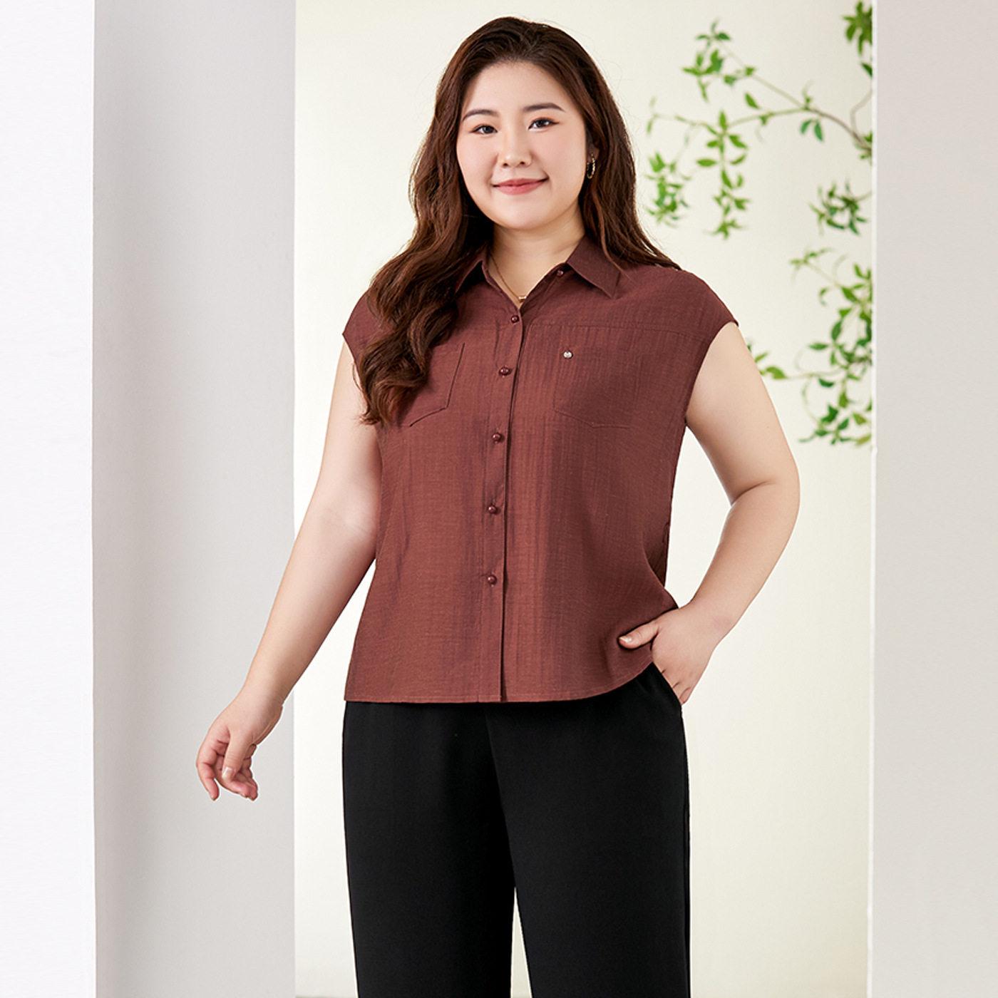 

Plus Size Caramel Sleeveless Lapel Shirt & Pants Set for Women 7XL (210-240 lbs)