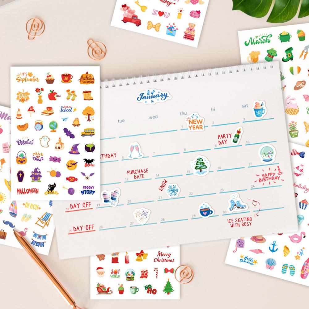 Planning Stickers, Cartoon Cute Plan, Notebook, Scrapbook, Weekly, Monthly, Holiday, Seasonal Plan Stickers