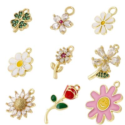 Świeży i Słodki Wisiorek Słonecznik Czterolistna Koniczyna Róża Uśmiechnięta Twarz Stokrotka Wisiorek Vd1895-1903