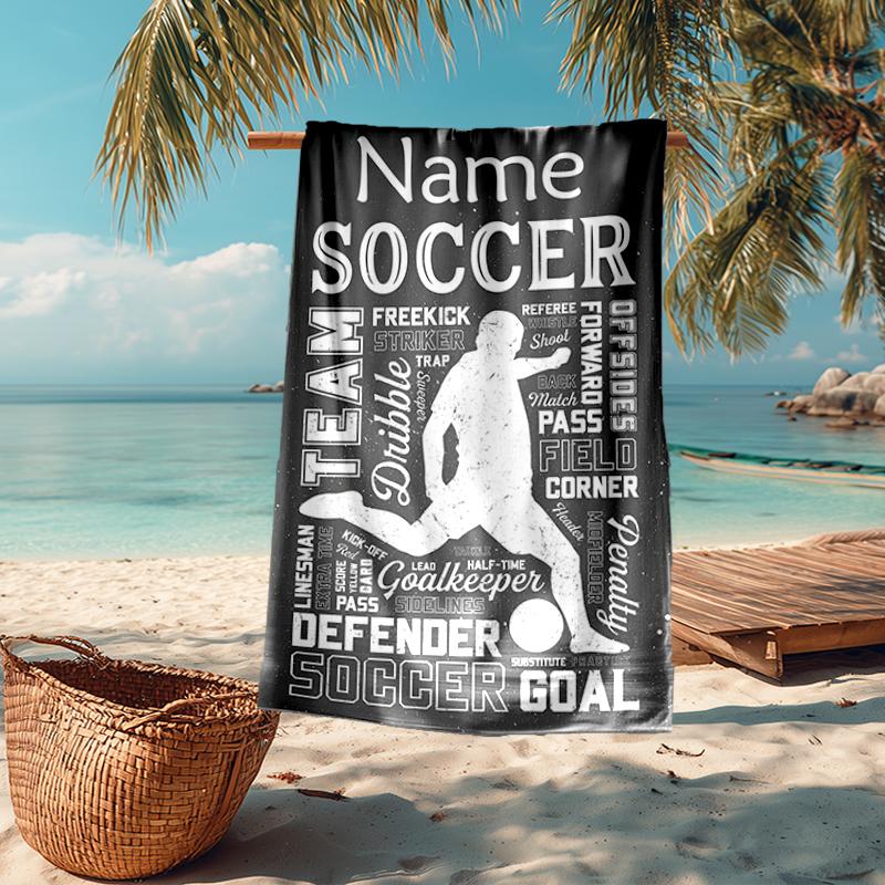 Custom Name Ultra-Soft Beach Towel with Soccer Theme,Ideal for Pool - Camping, Diving - Perfect Travel Essential, Vibrant Beach Towel.