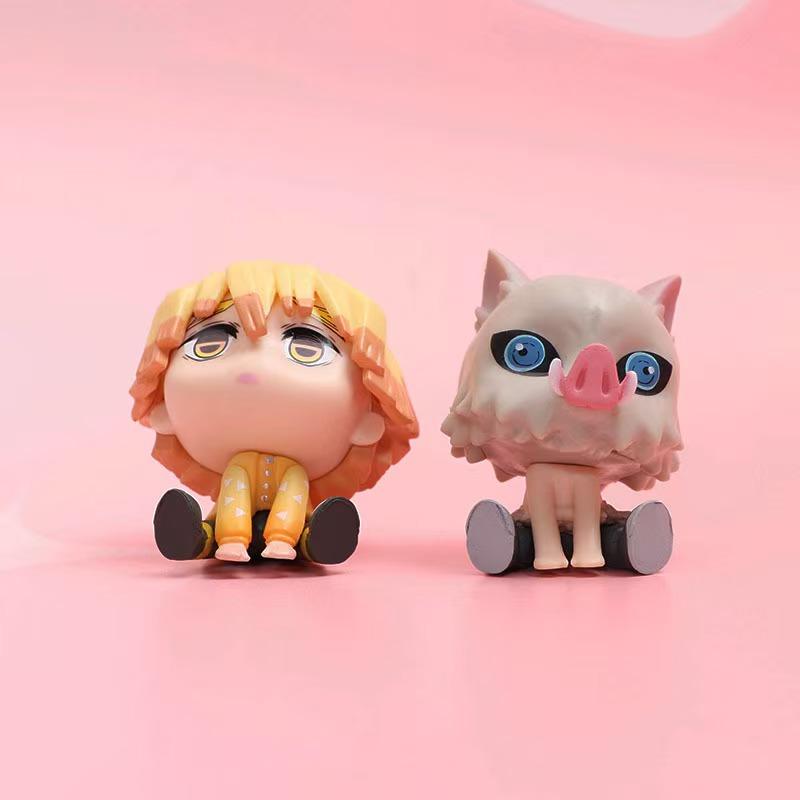 Demon Slayer Anime Figure Cute Tanjirou Nezuko Figurine Kawaii Zenitsu Inosuke Desktop Ornament Comic Toys For Birthday Gift