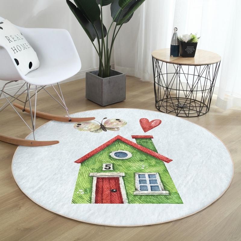 

Миниатюрный зеленый дом, рисунок, цифровая печать, современный детский и подростковый моющийся нескользящий круглый ковер
